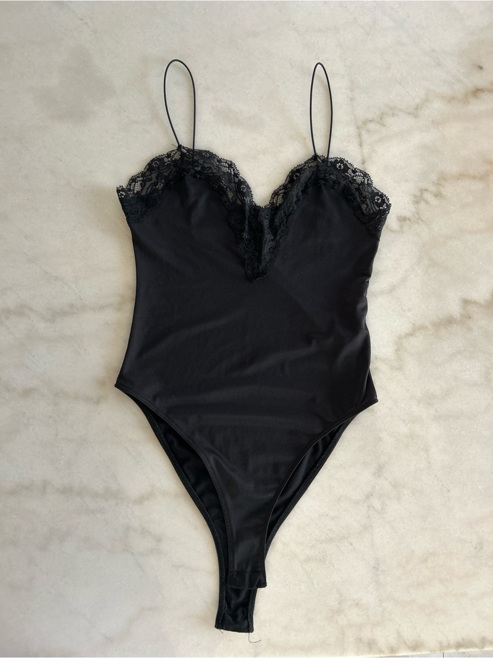 Zara Black Lace-Trim Bodysuit with Thin Straps